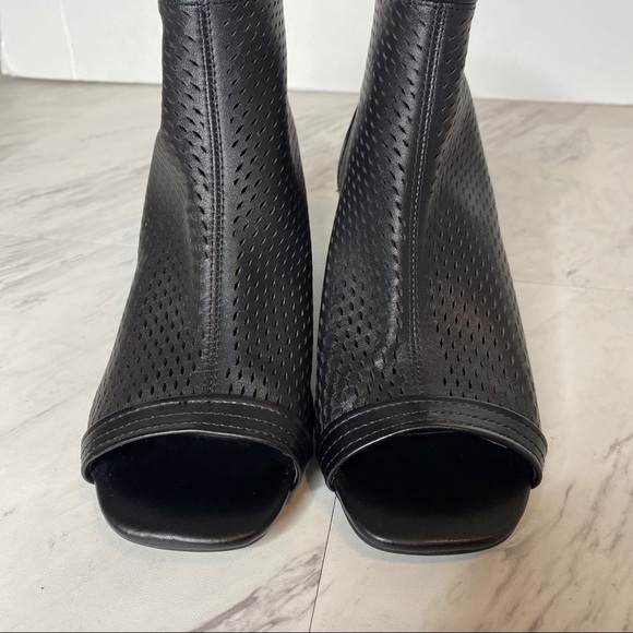 Kelsi Dagger Brooklyn Simone Peep Toe Black Perforated Leather Bootie 6 - Picture 10 of 12
